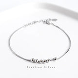 925 Sterling Silver Beads Chain Bracelet Women Lady Gift Bangle
