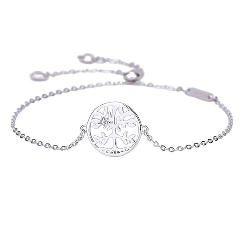 925 Silver Dainty Celtic Tree Of Life Charm Bracelet For Women Adjustable Gift