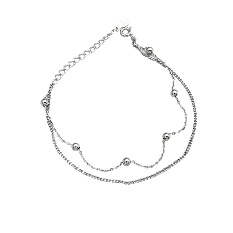 925 Sterling Silver Beads Line Chain Bracelet for Women