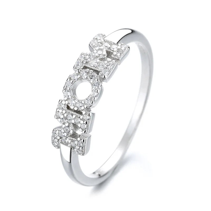 925 Silver MOM Ring Zircon Letter Rings for Women Birthday Gift