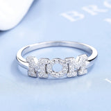 925 Silver MOM Ring Zircon Letter Rings for Women Birthday Gift