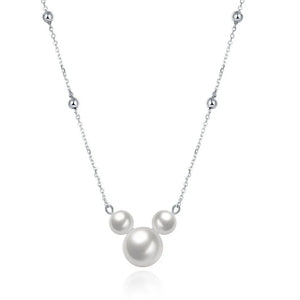 925 Silver Pearl Necklace Mickey Head Charm Pendant