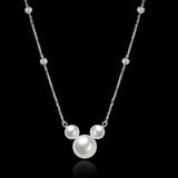 925 Silver Pearl Necklace Mickey Head Charm Pendant