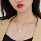 925 Silver Pearl Necklace Mickey Head Charm Pendant