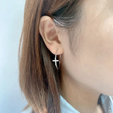 925 Silver Circle Cross Hoop Earrings Women Fine Jewelry