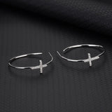 925 Silver Circle Cross Hoop Earrings Women Fine Jewelry