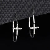 925 Silver Circle Cross Hoop Earrings Women Fine Jewelry