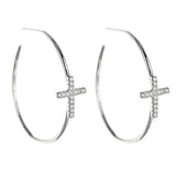 925 Silver Circle Cross Hoop Earrings Women Fine Jewelry