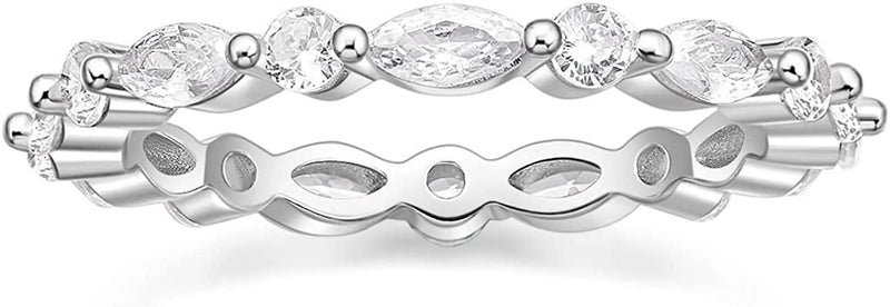 Sterling Silver Marquise CZ Eternity Wedding Bands