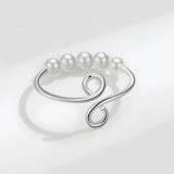 925 Silver Anxiety Ring Spiral Pearl Rotate Beads Anti Stress Toy For Women