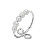 925 Silver Anxiety Ring Spiral Pearl Rotate Beads Anti Stress Toy For Women