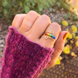 925 Silver Boho Rainbow Ring Rotatable Fidget Adjustable