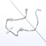 925 Silver Cross Bracelet Heart Link Chain Women's Adjustable Jewelry