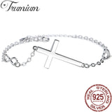 925 Silver Cross Bracelet Heart Link Chain Women's Adjustable Jewelry