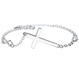 925 Silver Cross Bracelet Heart Link Chain Women's Adjustable Jewelry