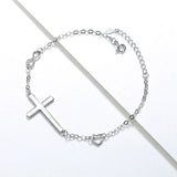 925 Silver Cross Bracelet Heart Link Chain Women's Adjustable Jewelry