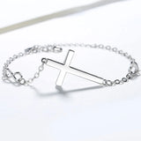 925 Silver Cross Bracelet Heart Link Chain Women's Adjustable Jewelry