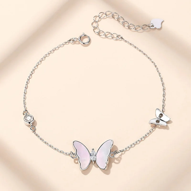 925 Silver Fritillary Butterfly Charm Bracelet Women's Jewelry
