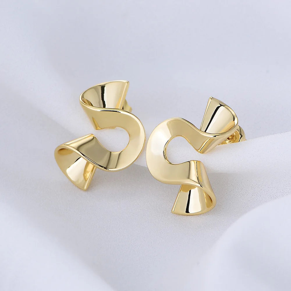 925 Silver Twisted Metal Stud Earrings for Women Statement Vintage Jewelry
