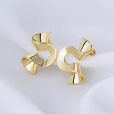 925 Silver Twisted Metal Stud Earrings for Women Statement Vintage Jewelry