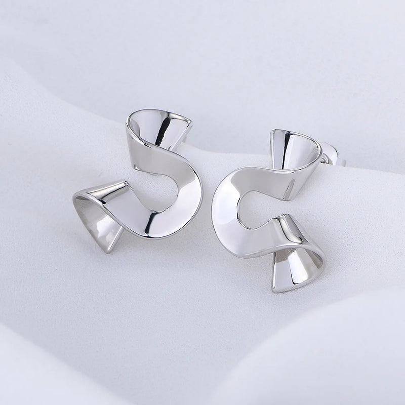 925 Silver Twisted Metal Stud Earrings for Women Statement Vintage Jewelry