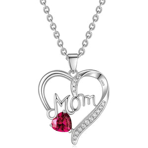 925 Silver Ruby Heart Pendant Necklace for Women Mom, Birthday Gift