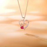 925 Silver Ruby Heart Pendant Necklace for Women Mom, Birthday Gift