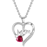 925 Silver Ruby Heart Pendant Necklace for Women Mom, Birthday Gift