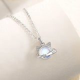 925 Silver Planet Cat Necklace with Moostone for Women