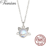 925 Silver Planet Cat Necklace with Moostone for Women