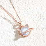 925 Silver Planet Cat Necklace with Moostone for Women