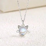 925 Silver Planet Cat Necklace with Moostone for Women