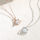 925 Silver Planet Cat Necklace with Moostone for Women