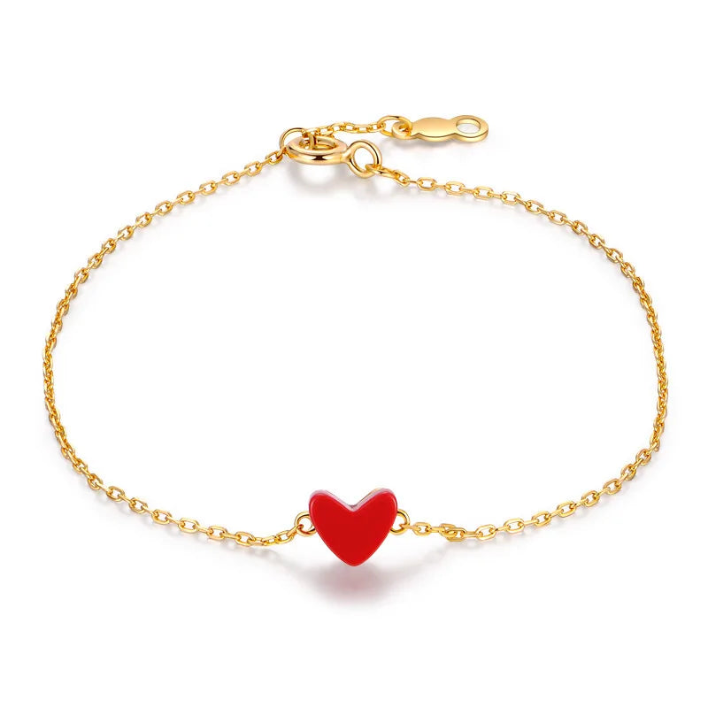 925 Silver Red Heart O Chain Bracelet Bangle Romantic Charm for Women