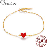 925 Silver Red Heart O Chain Bracelet Bangle Romantic Charm for Women