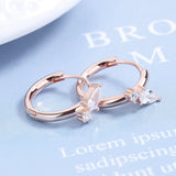 925 Silver Rose Zircon Hoop Earrings Geometric CZ Jewelry