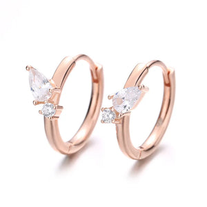 925 Silver Rose Zircon Hoop Earrings Geometric CZ Jewelry