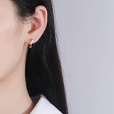 925 Silver Rose Zircon Hoop Earrings Geometric CZ Jewelry