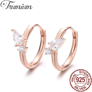 925 Silver Rose Zircon Hoop Earrings Geometric CZ Jewelry