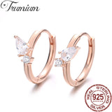 925 Silver Rose Zircon Hoop Earrings Geometric CZ Jewelry