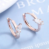 925 Silver Rose Zircon Hoop Earrings Geometric CZ Jewelry