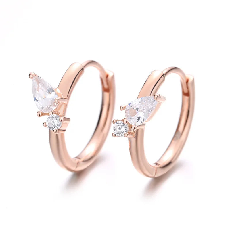 925 Silver Rose Zircon Hoop Earrings Geometric CZ Jewelry