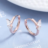 925 Silver Rose Zircon Hoop Earrings Geometric CZ Jewelry