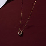 925 Silver Ruby Chain Necklace Red Pendent CZ Retro Style for Women