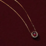 925 Silver Ruby Chain Necklace Red Pendent CZ Retro Style for Women