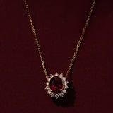 925 Silver Ruby Chain Necklace Red Pendent CZ Retro Style for Women