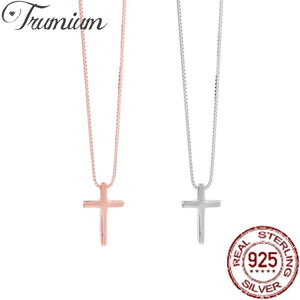 925 Silver Cross Pendant Necklace for Women Bohemian Jewelry