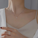 925 Silver Cross Pendant Necklace for Women Bohemian Jewelry