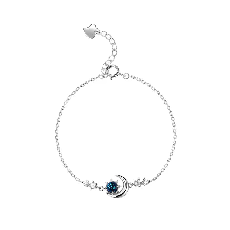 925 Silver Star Moon Pendant Bracelet with Zirconia