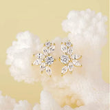 925 Silver Stud Earrings 5A Zirconia Rhinestone Cluster Hypoallergenic Women